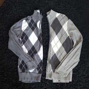 Men's Set of 2 Half&Full Zip Argyle Sweaters-L